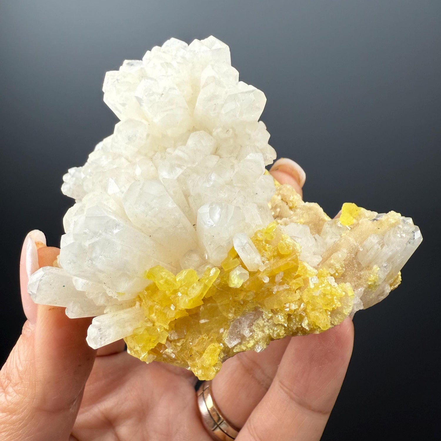 White Calcite with Sulphur Crystal Specimen