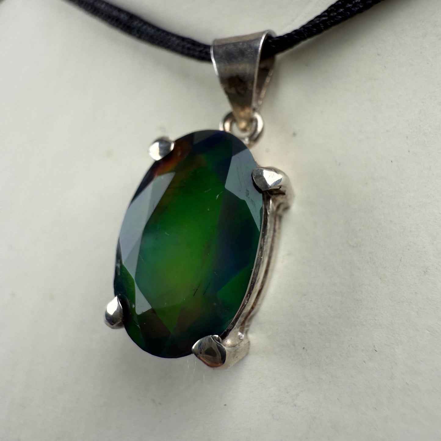 Black Fire Opal Pendant Necklace in 925 Silver, Opal crystal necklace