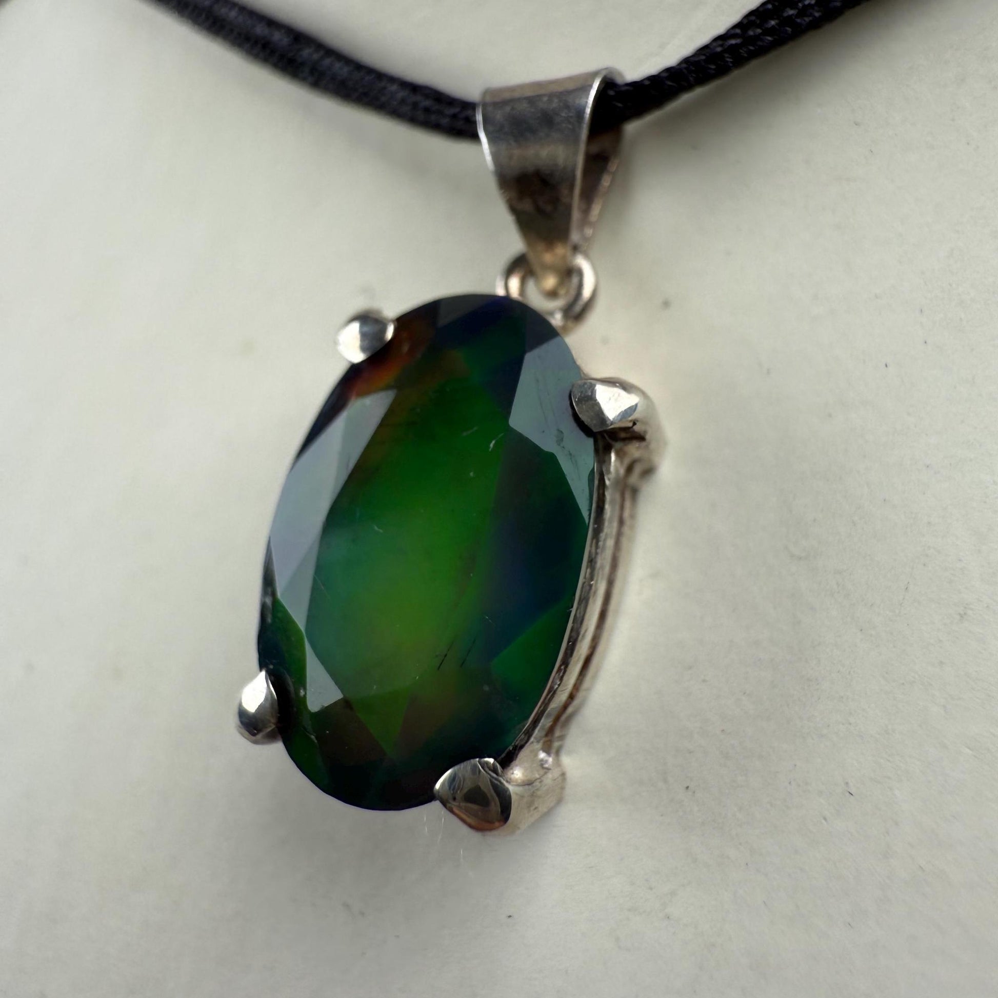 Black Fire Opal Pendant Necklace in 925 Silver, Opal crystal necklace