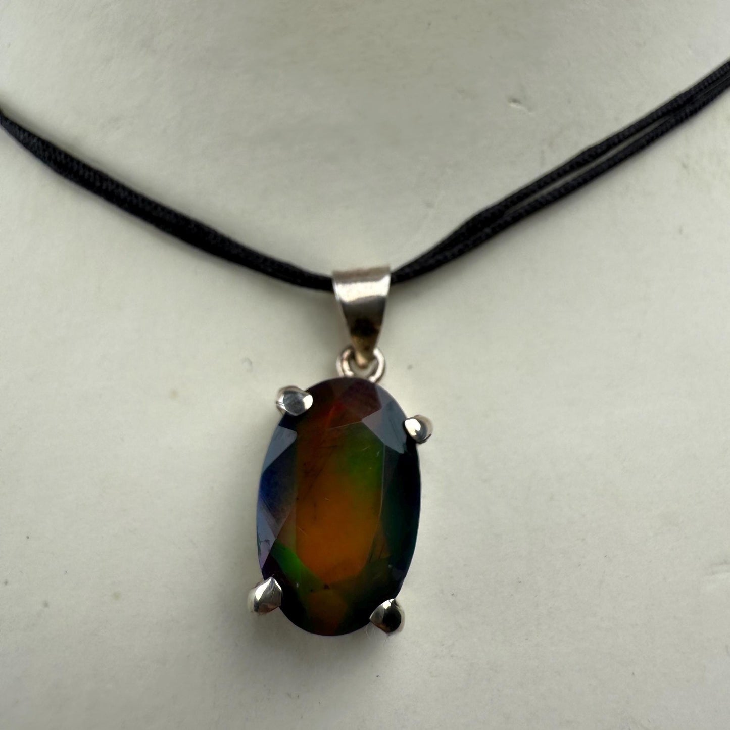 Black Fire Opal Pendant Necklace in 925 Silver, Opal crystal necklace