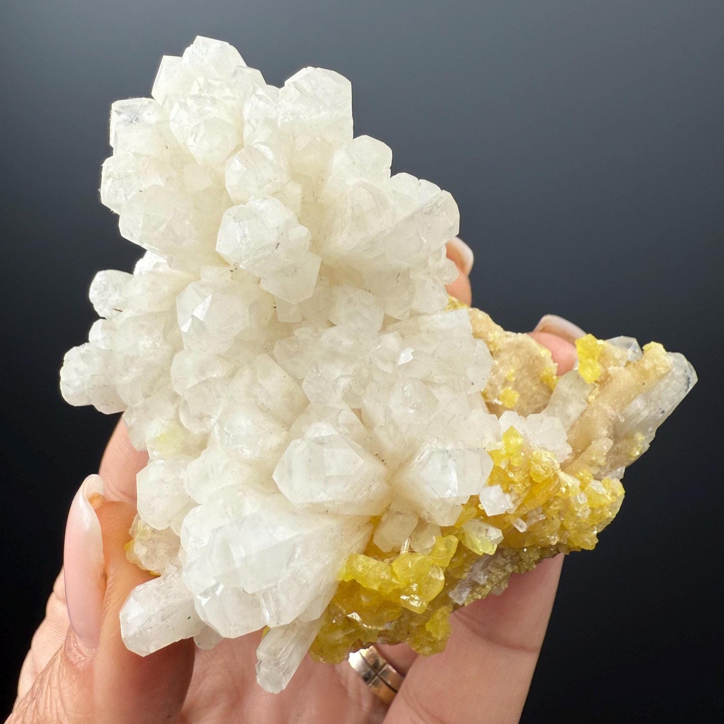 White Calcite with Sulphur Crystal Specimen