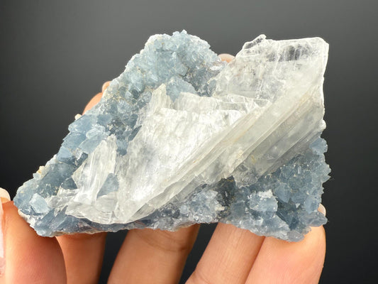 Sky Blue Celestite (Celestine) with Selenite Crystal
