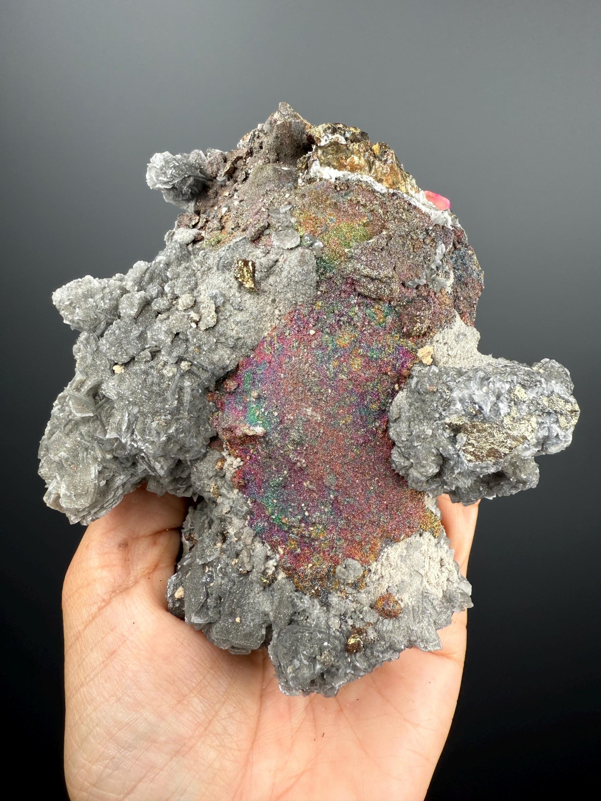 Magical ! Chalcopyrite with Calcite Crystal From Kosovo