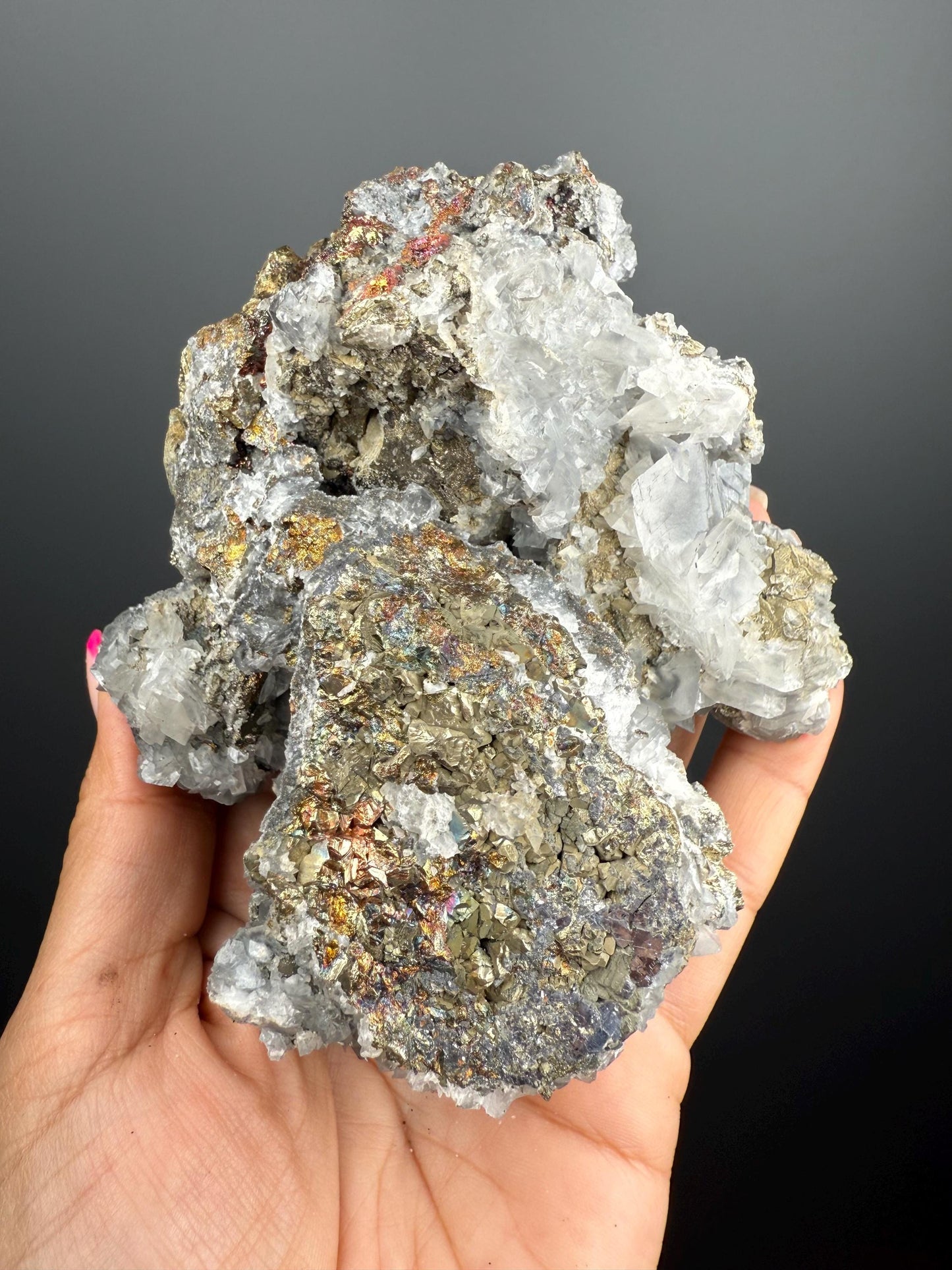 Magical ! Chalcopyrite with Calcite Crystal From Kosovo