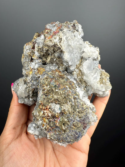 Magical ! Chalcopyrite with Calcite Crystal From Kosovo