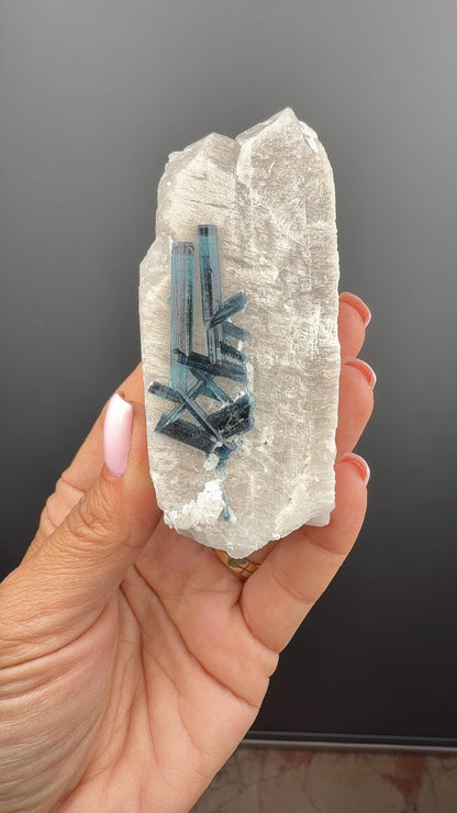 Blue Tourmaline Crystal on Feldspar