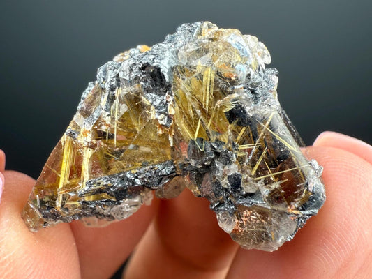 Quartz with Golden Rutile Crystal with Hematite Specimen