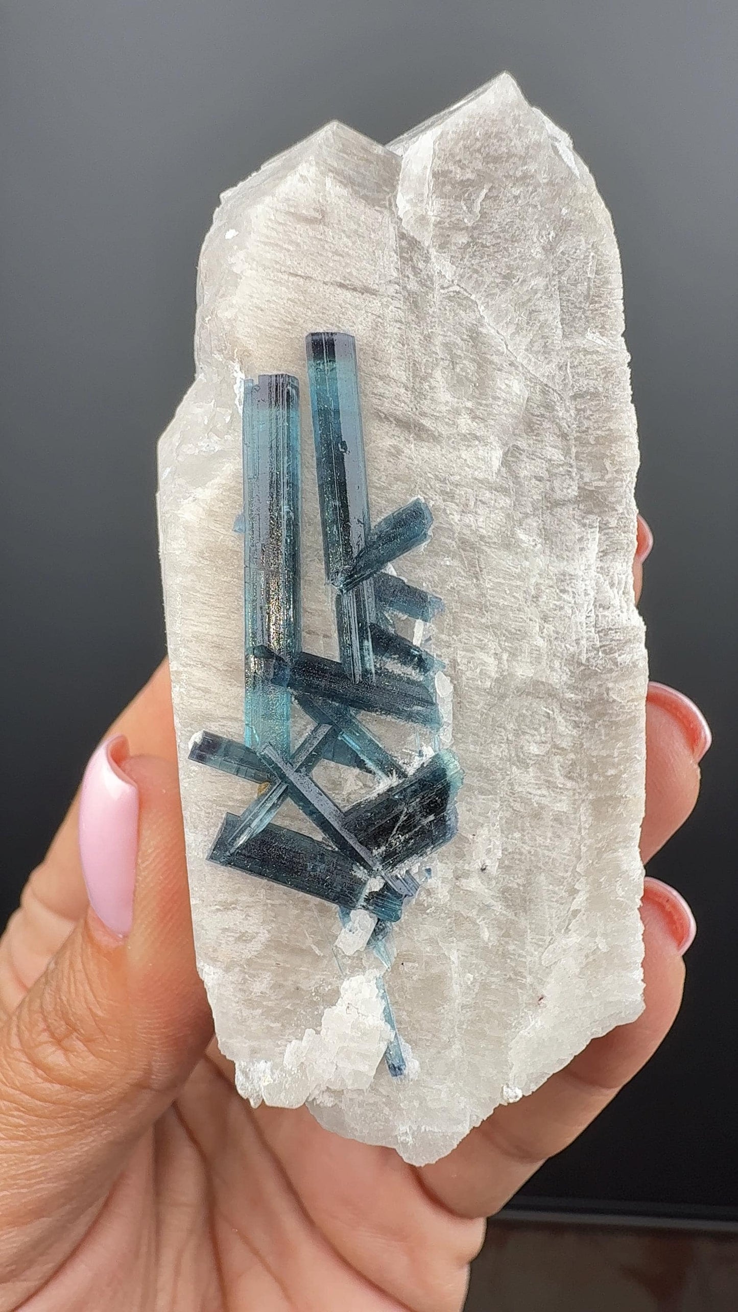 Blue Tourmaline Crystal on Feldspar