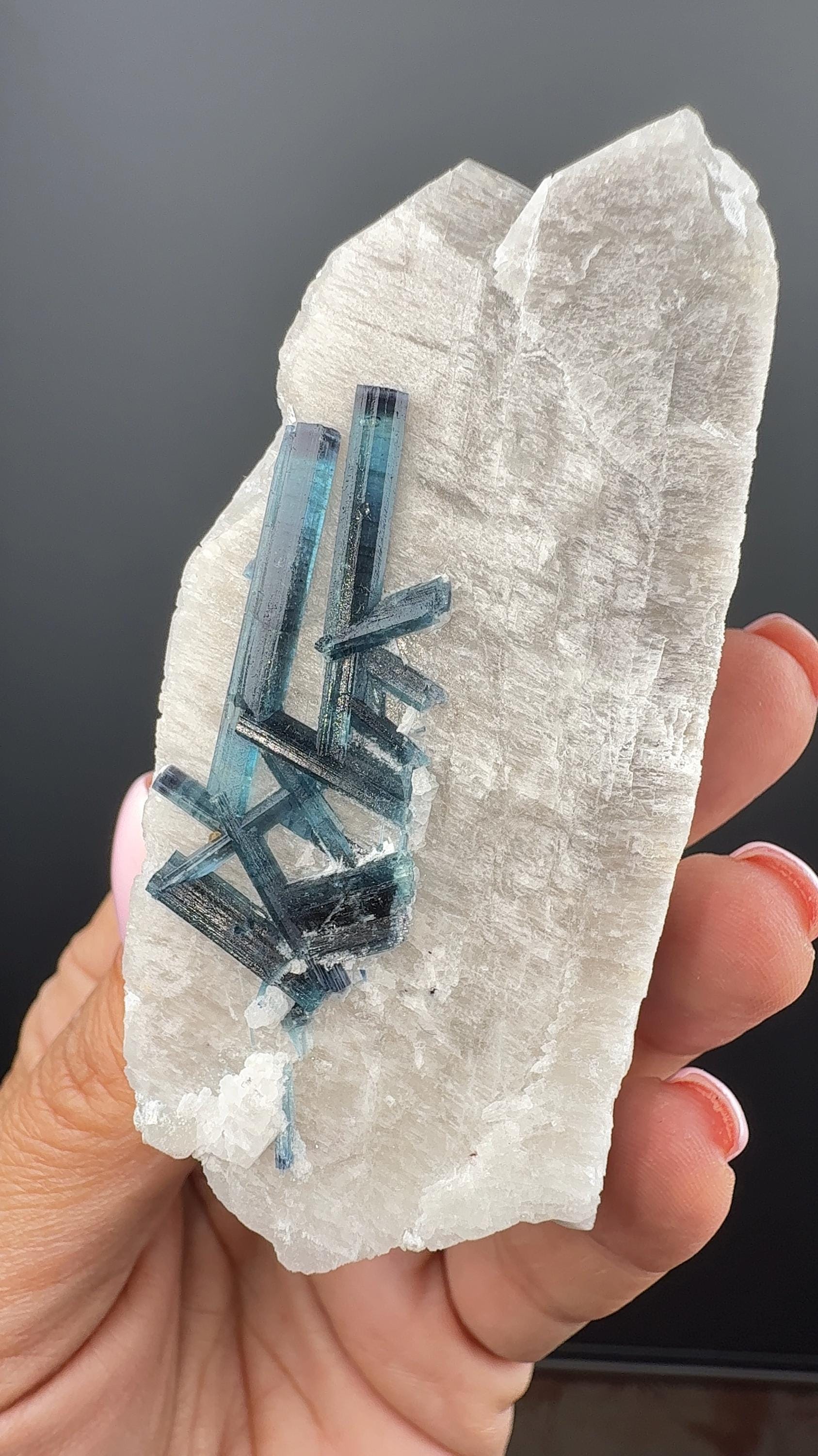Blue Tourmaline Crystal on Feldspar
