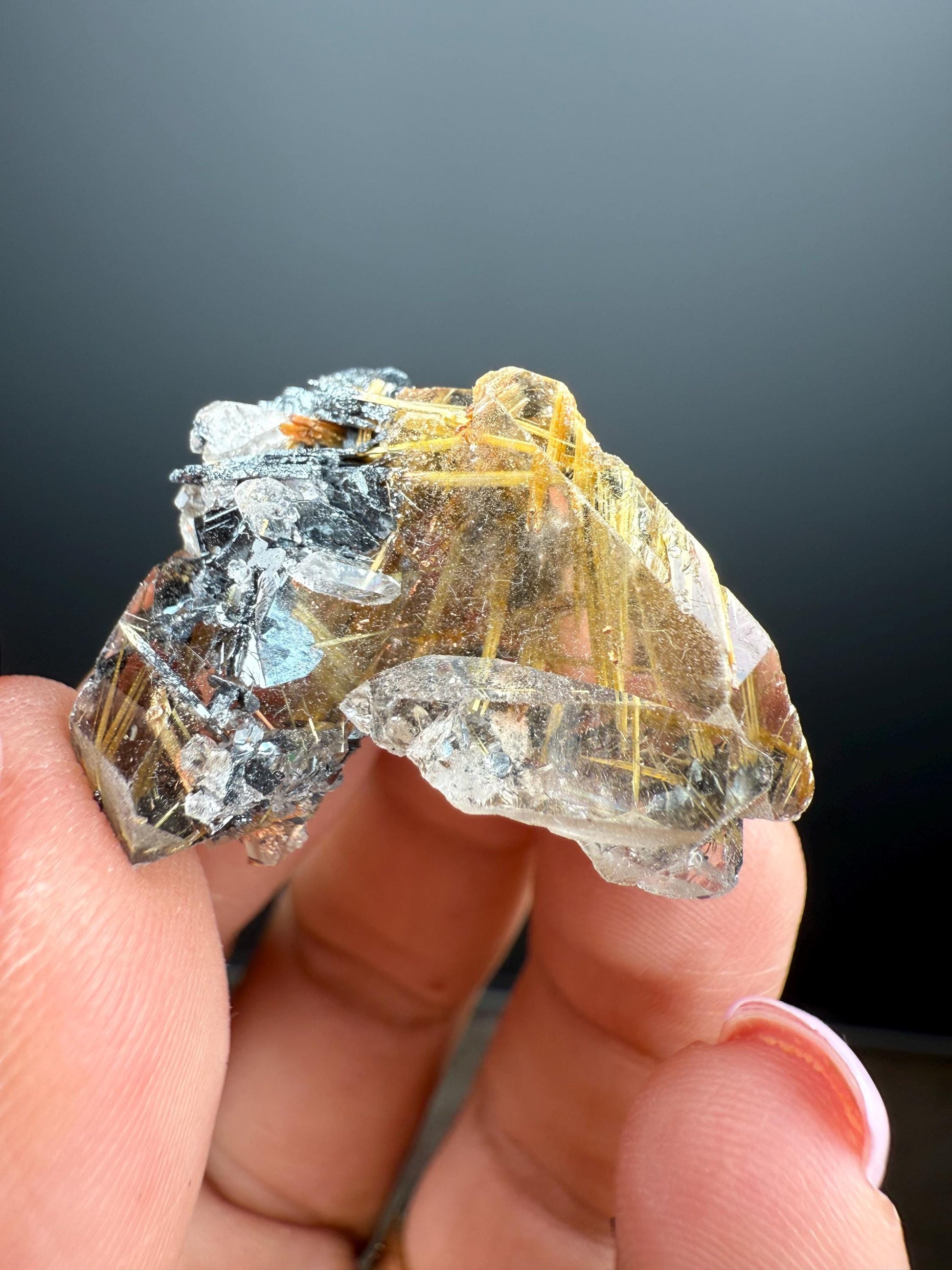 Quartz with Golden Rutile Crystal with Hematite Specimen
