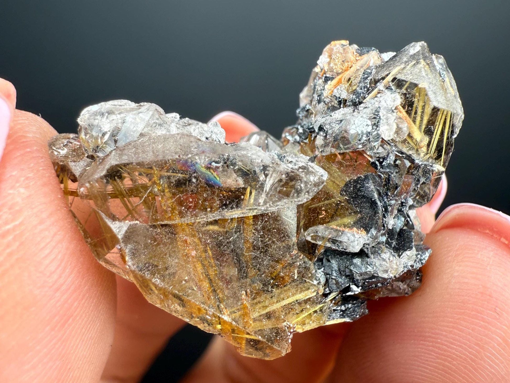 Quartz with Golden Rutile Crystal with Hematite Specimen