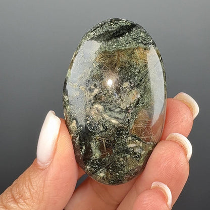 Himalayan Rutile Quartz with Green Chlorite Palm Stone