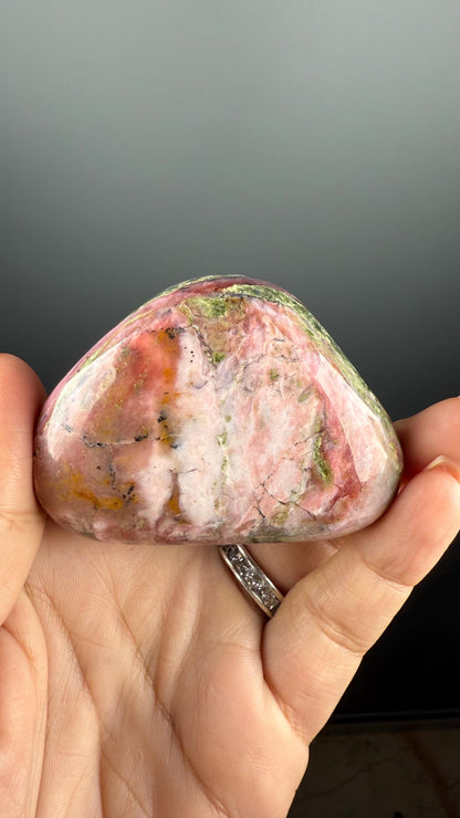 Strawberry Opal Thumb Stone, Dendritic Opal Pink Crystal from Peru