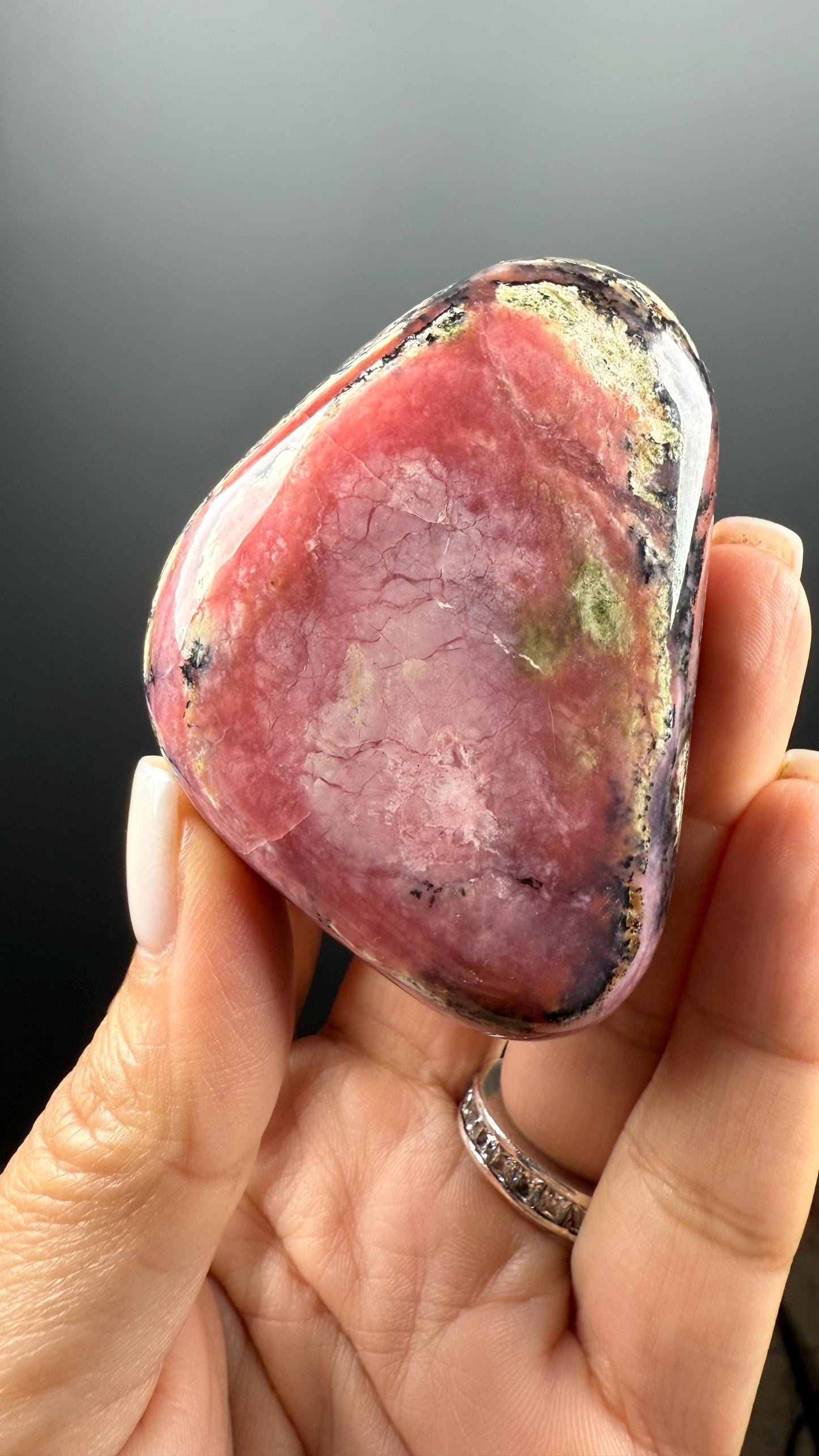 Strawberry Opal Thumb Stone, Dendritic Opal Pink Crystal from Peru