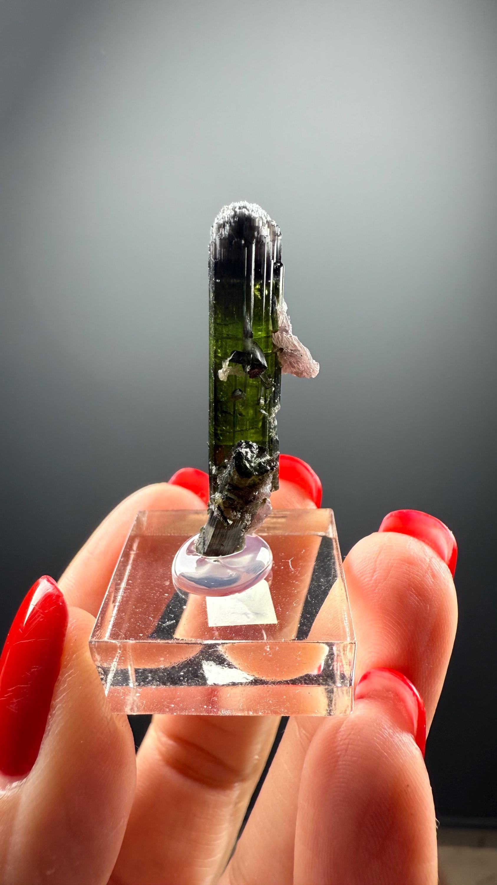 Green Tourmaline with Lepidolite Crystal from Minas Gerais, Brazil