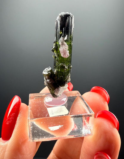 Green Tourmaline with Lepidolite Crystal from Minas Gerais, Brazil