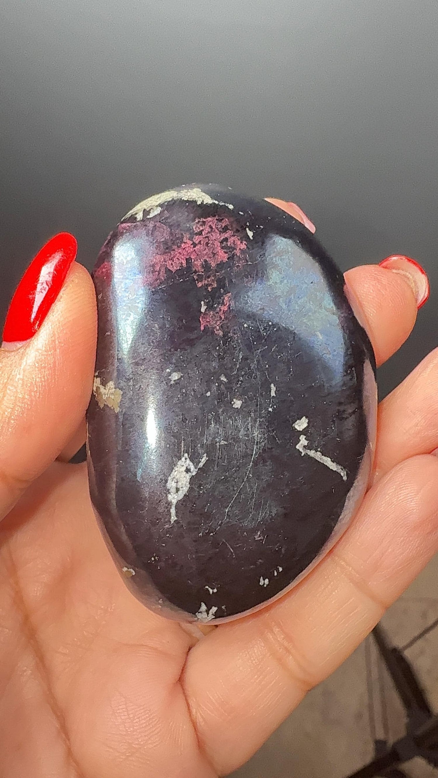 Purple Covellite Palm Stone, Covellite Crystal