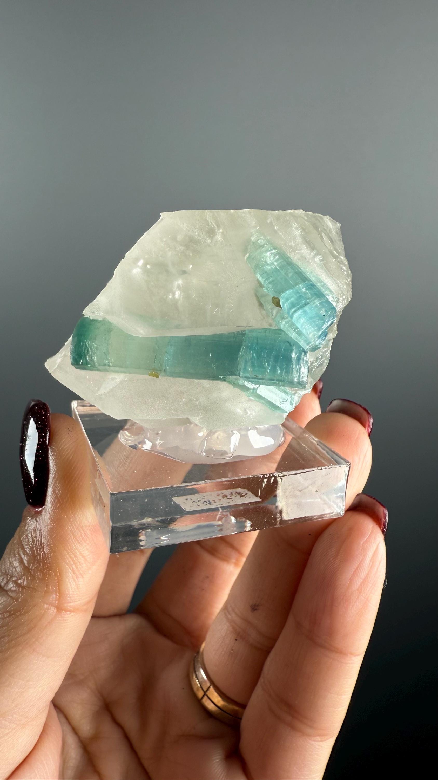 Seafoam Tourmaline with Quartz Crystal