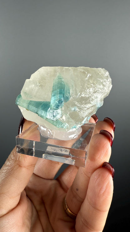 Seafoam Tourmaline with Quartz Crystal