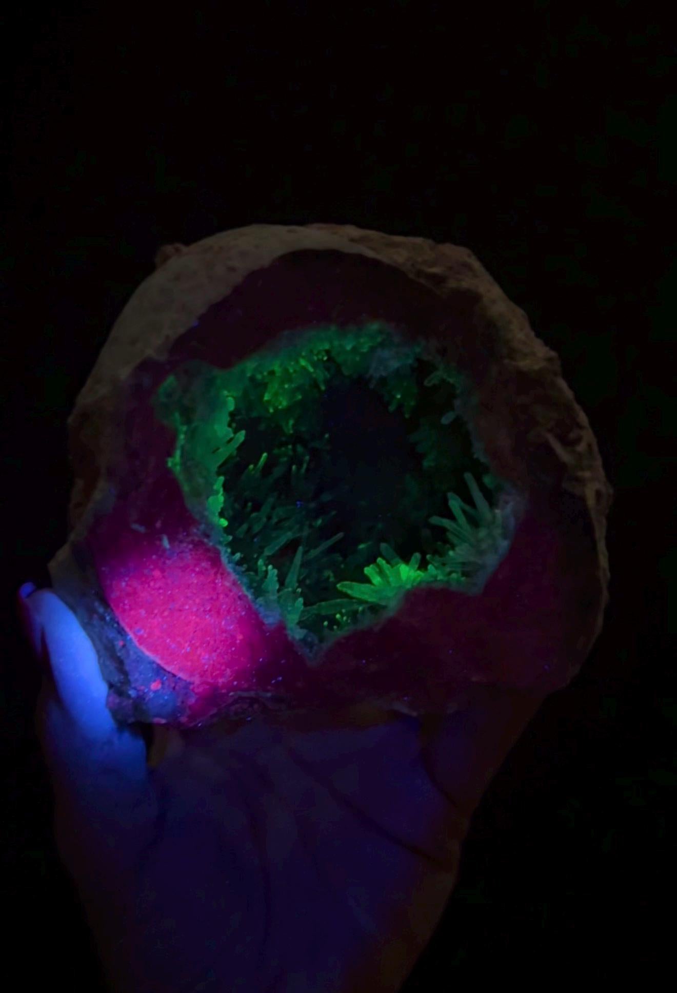 New find! UV Reactive Cosmic Amethyst with Chalcedony Geode