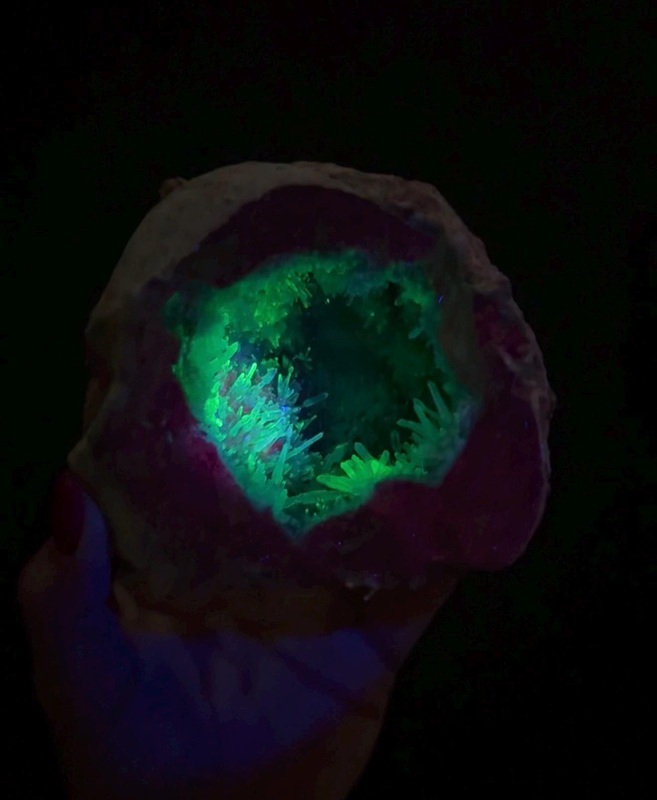 New find! UV Reactive Cosmic Amethyst with Chalcedony Geode