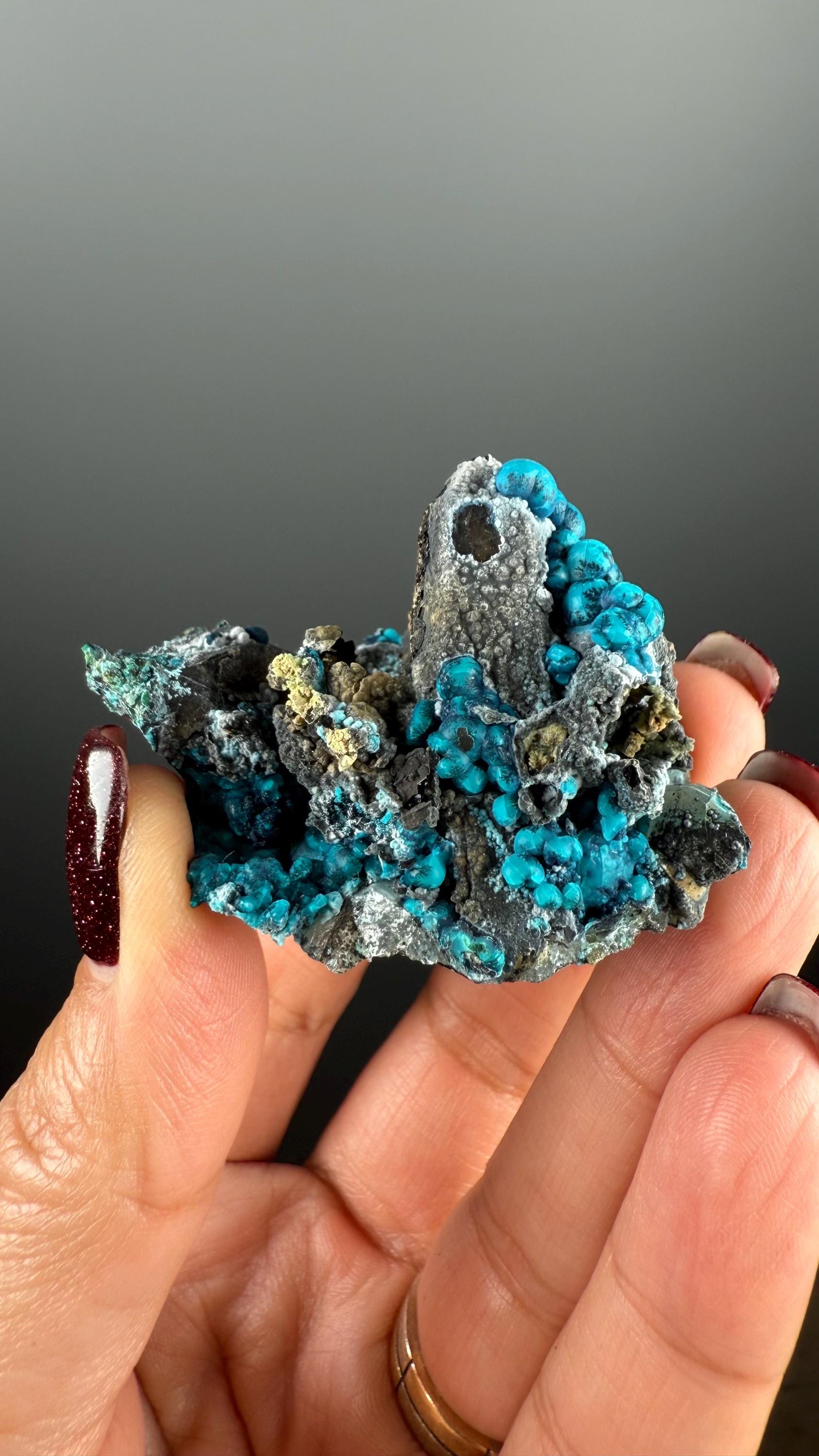 New! Pseudomorp Blue Chrysocolla on Quartz Specimen from Peru