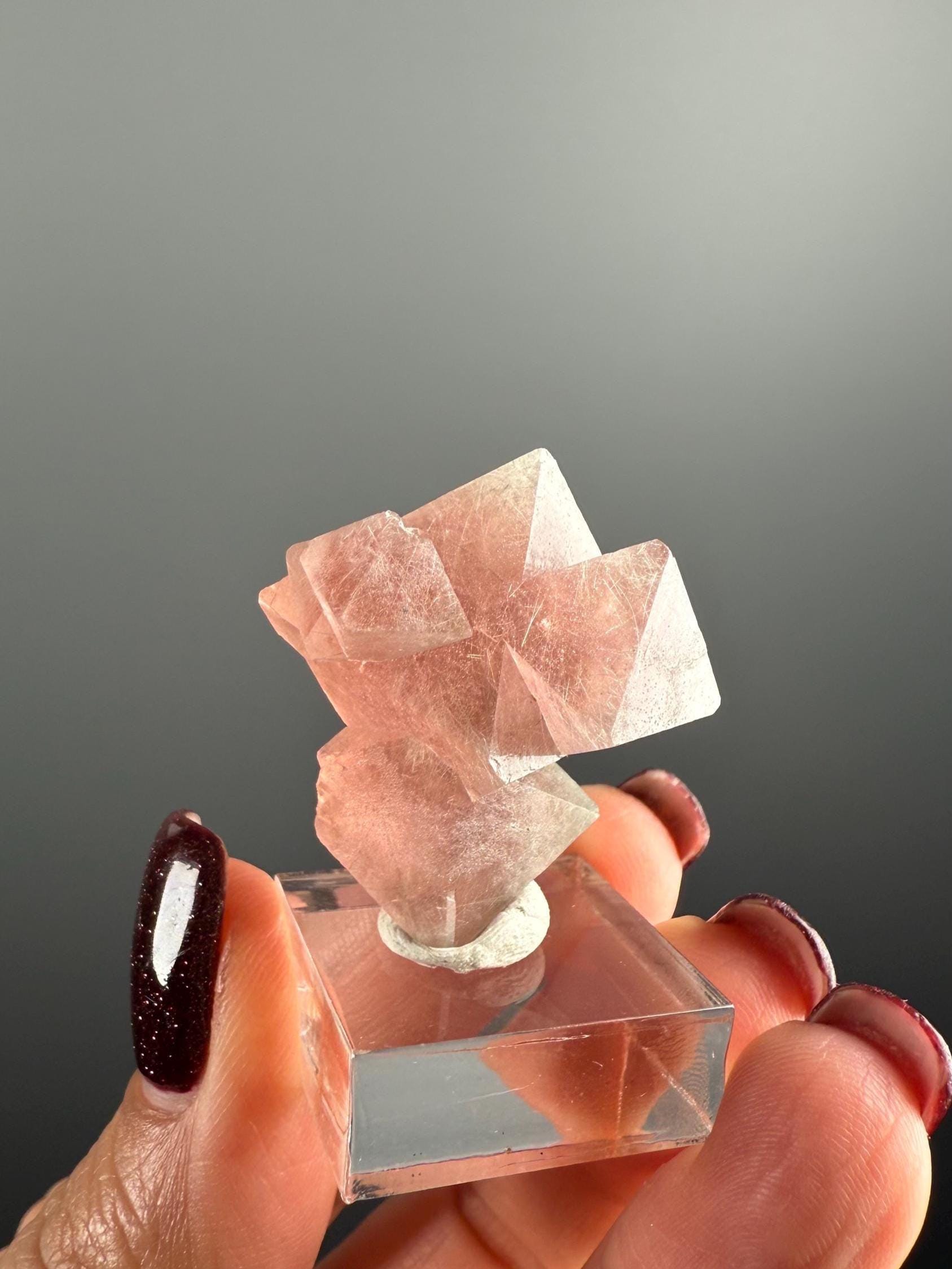 Red-Pink-Green Flourite Octahedrons with Byssolite and Actinolite Crystal