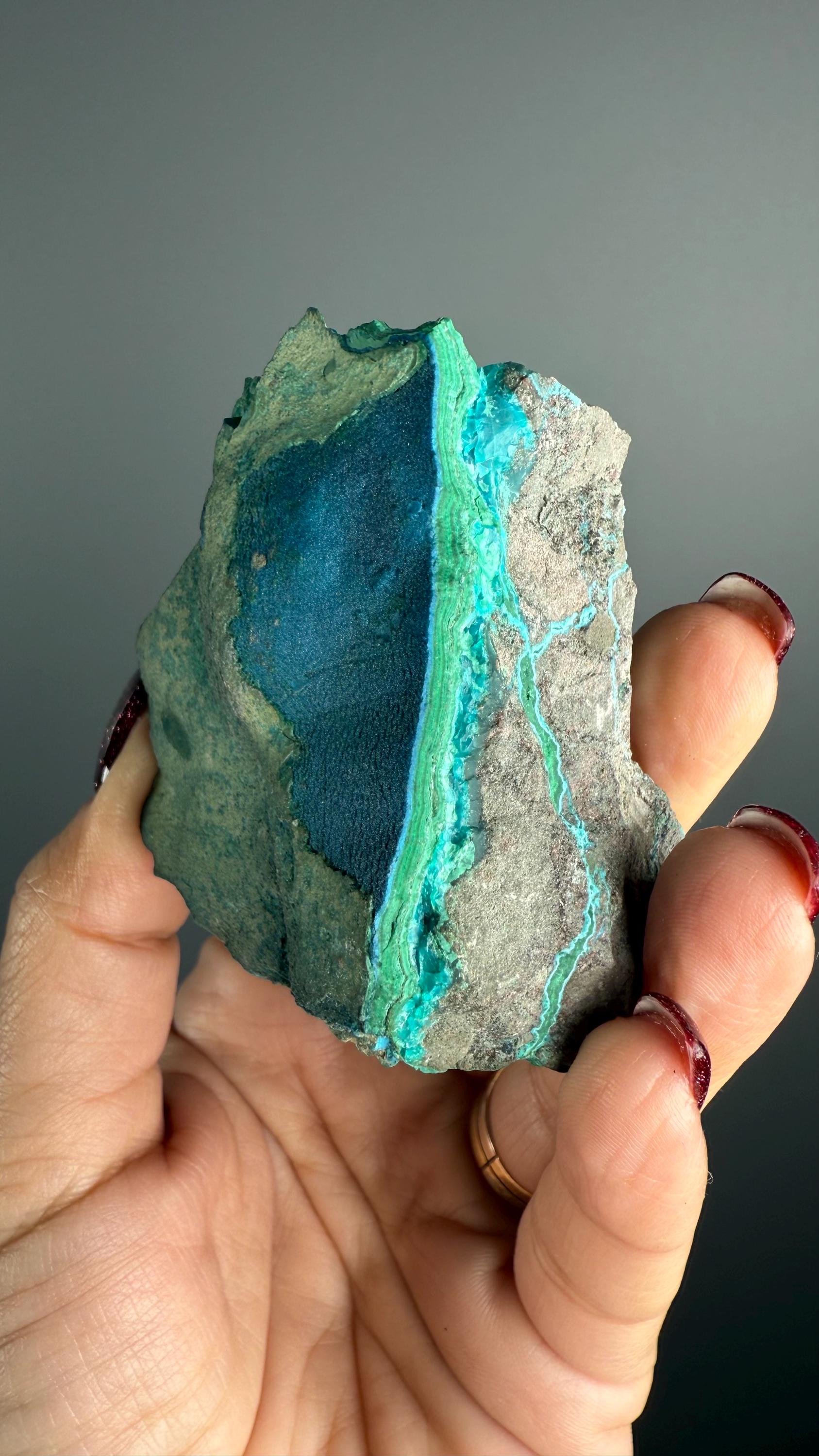 Rare! Blue Cornetite with Malachite Crystal Specimen