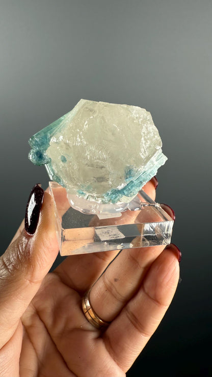 Seafoam Tourmaline with Quartz Crystal