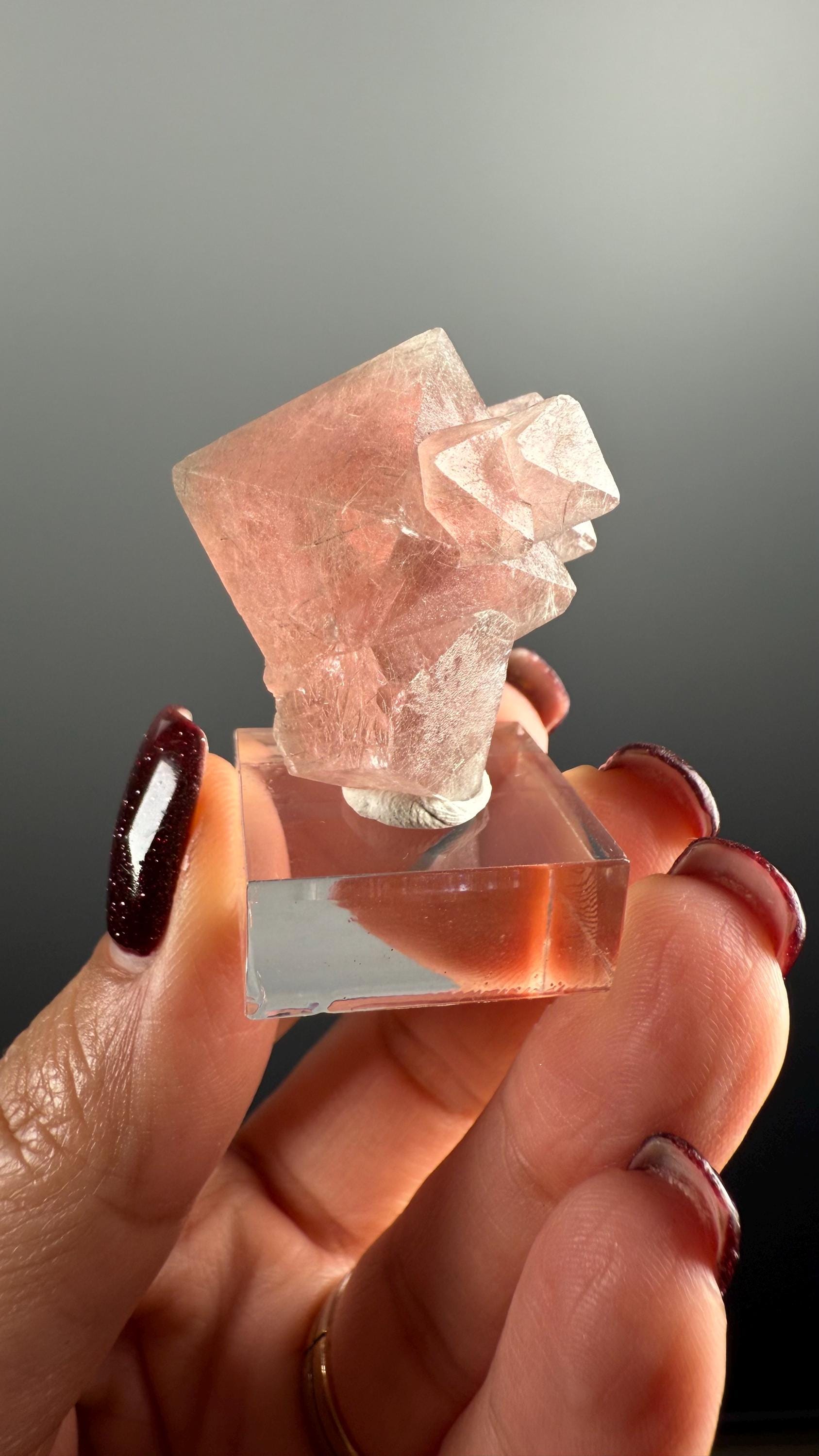 Red-Pink-Green Flourite Octahedrons with Byssolite and Actinolite Crystal