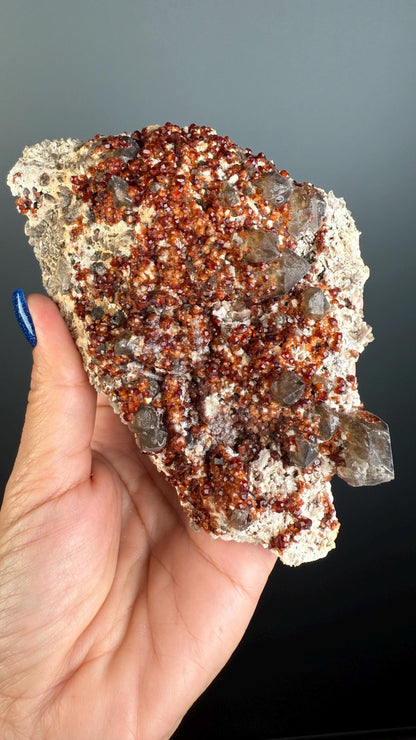 Spessartine Garnet Crystal on Smokey Quartz