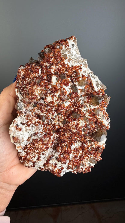 Spessartine Garnet Crystal on Smokey Quartz