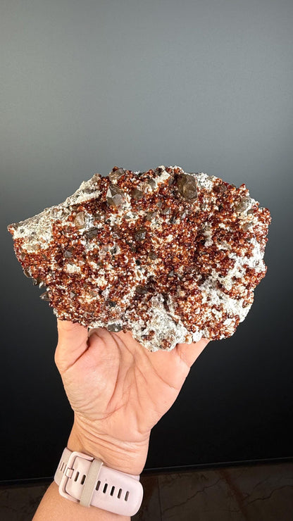 Spessartine Garnet Crystal on Smokey Quartz