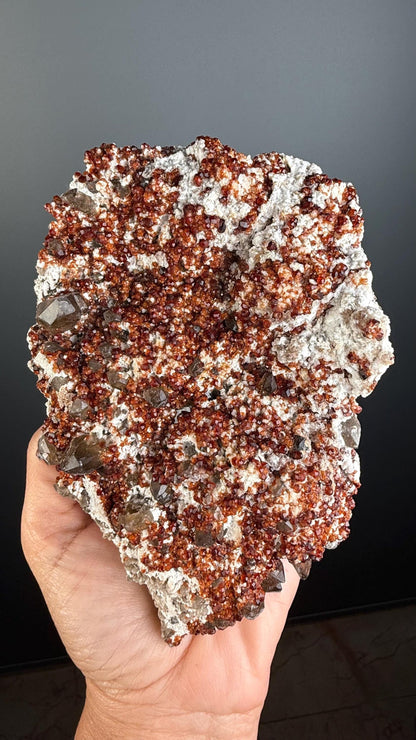 Spessartine Garnet Crystal on Smokey Quartz