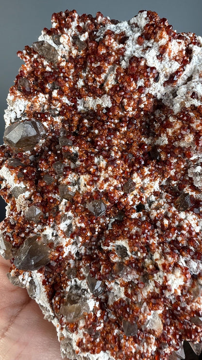 Spessartine Garnet Crystal on Smokey Quartz