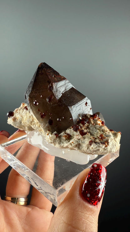 Dream Piece, Spessartine Garnet on Smokey Quartz