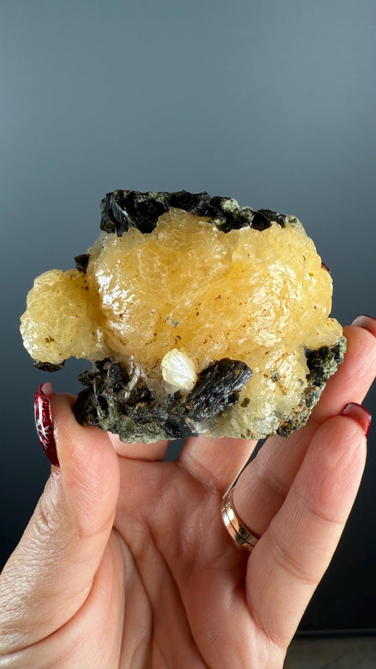 Yellow Stellerite with Green Epidote Crystal Specimen