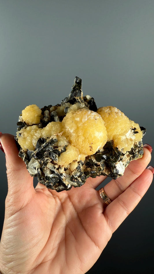 Yellow Stellerite with Green Epidote Crystal Specimen
