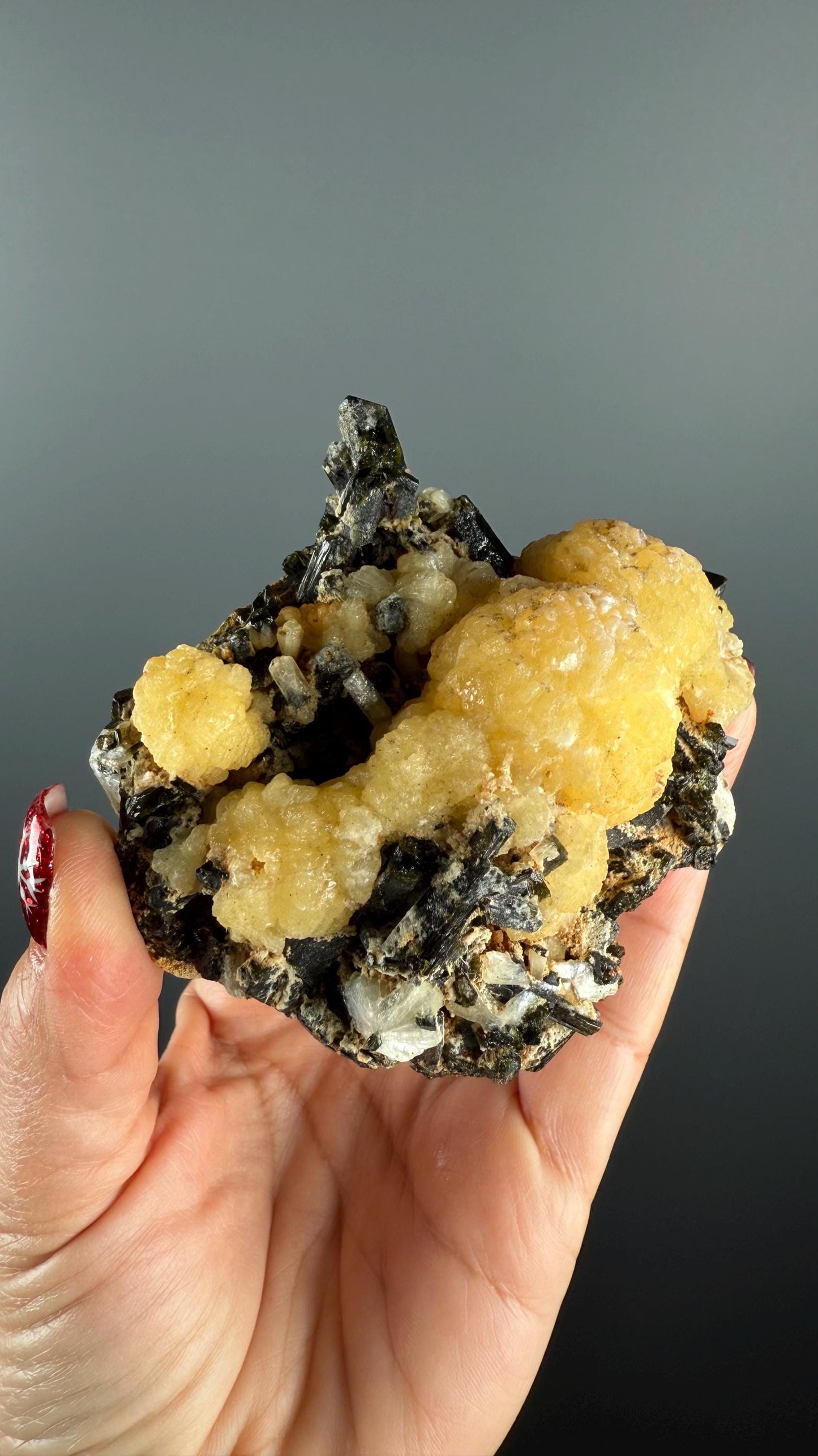 Yellow Stellerite with Green Epidote Crystal Specimen
