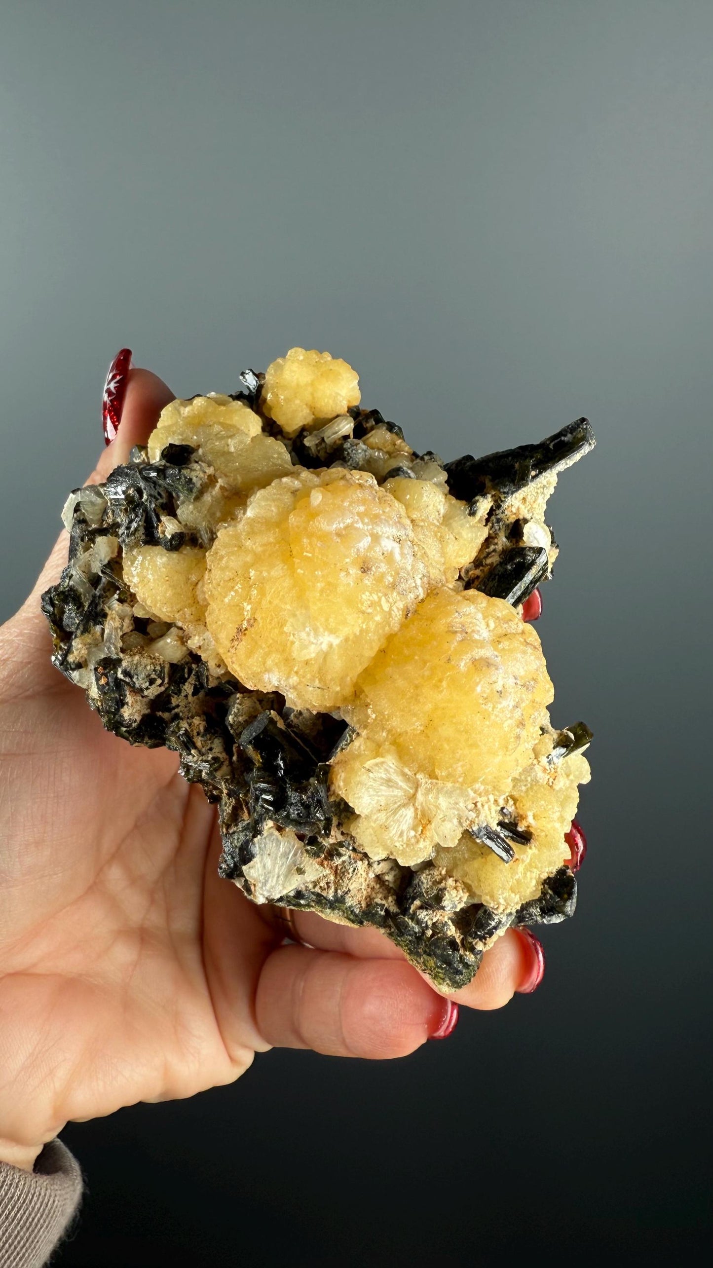 Yellow Stellerite with Green Epidote Crystal Specimen