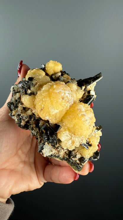 Yellow Stellerite with Green Epidote Crystal Specimen