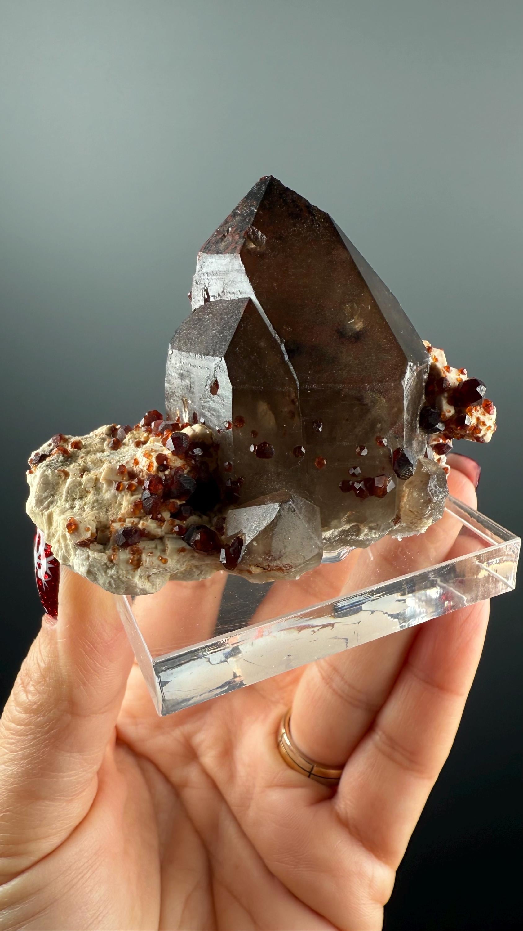 Dream Piece, Spessartine Garnet on Smokey Quartz