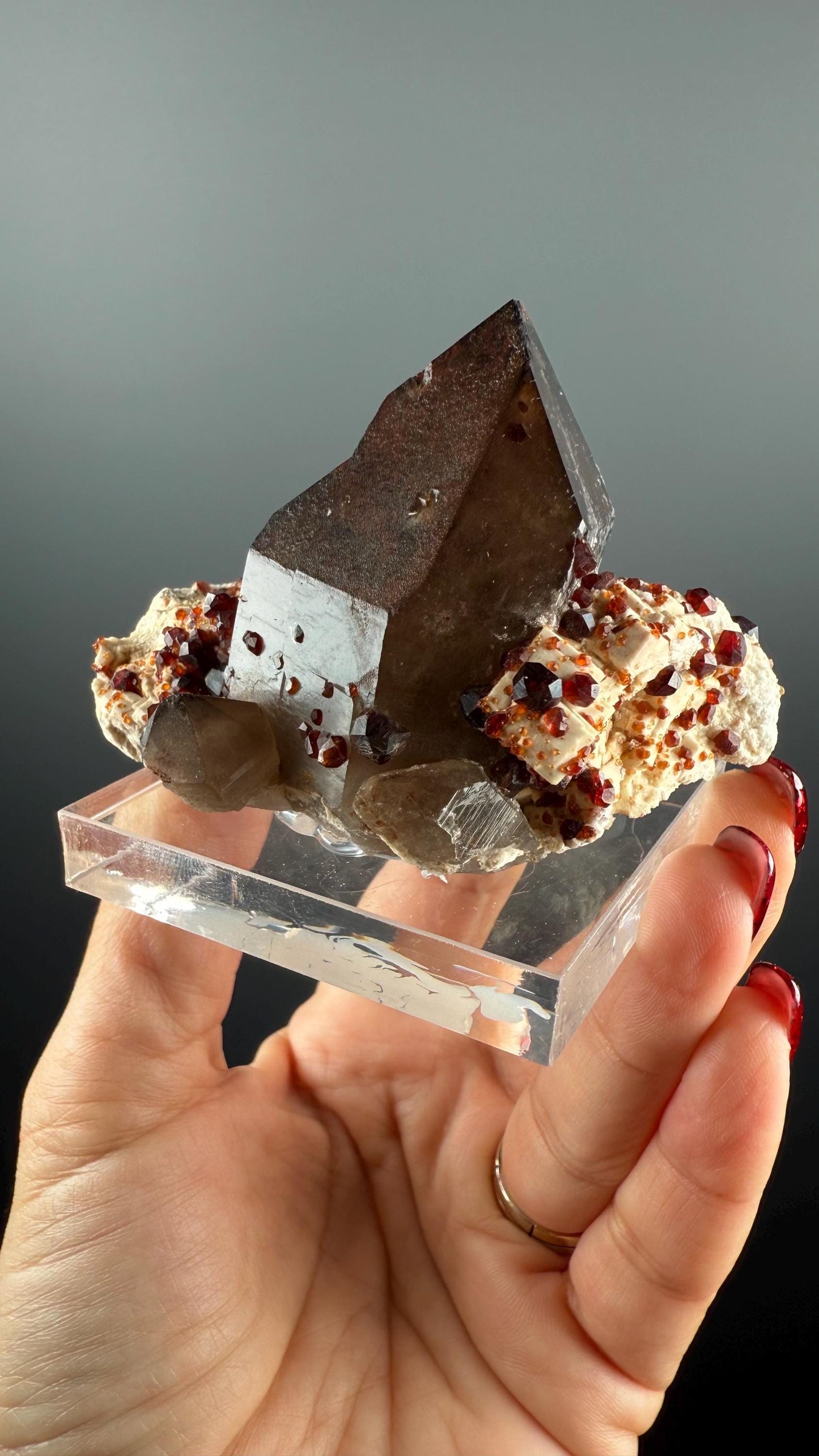 Dream Piece, Spessartine Garnet on Smokey Quartz