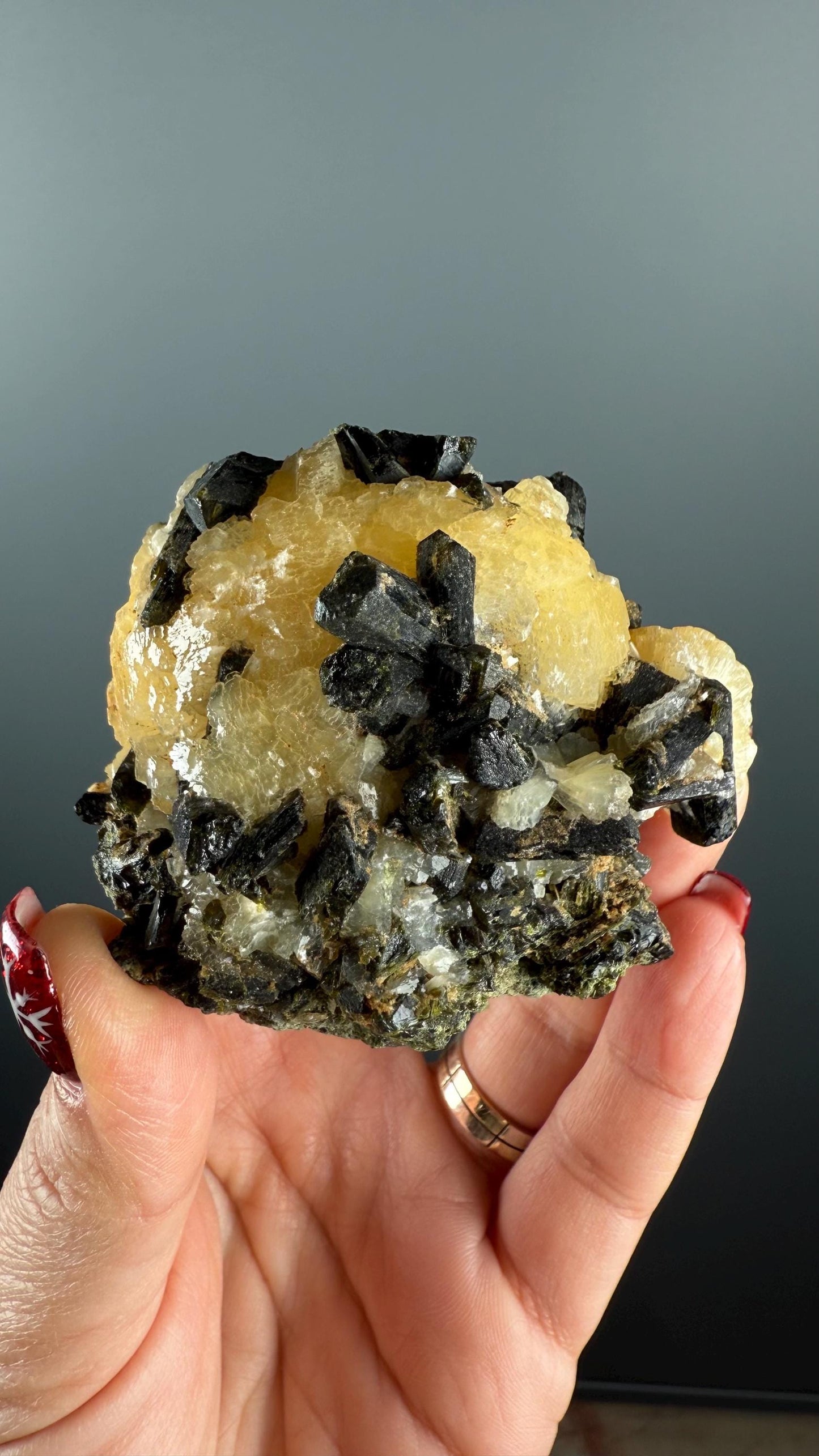 Yellow Stellerite with Green Epidote Crystal Specimen