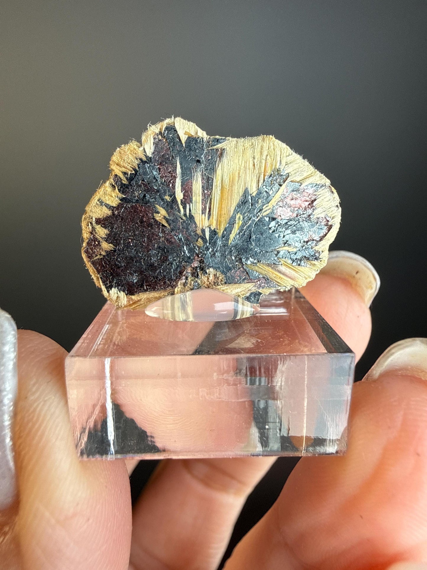 Golden Rutile Crystal with Red Hematite Crystal