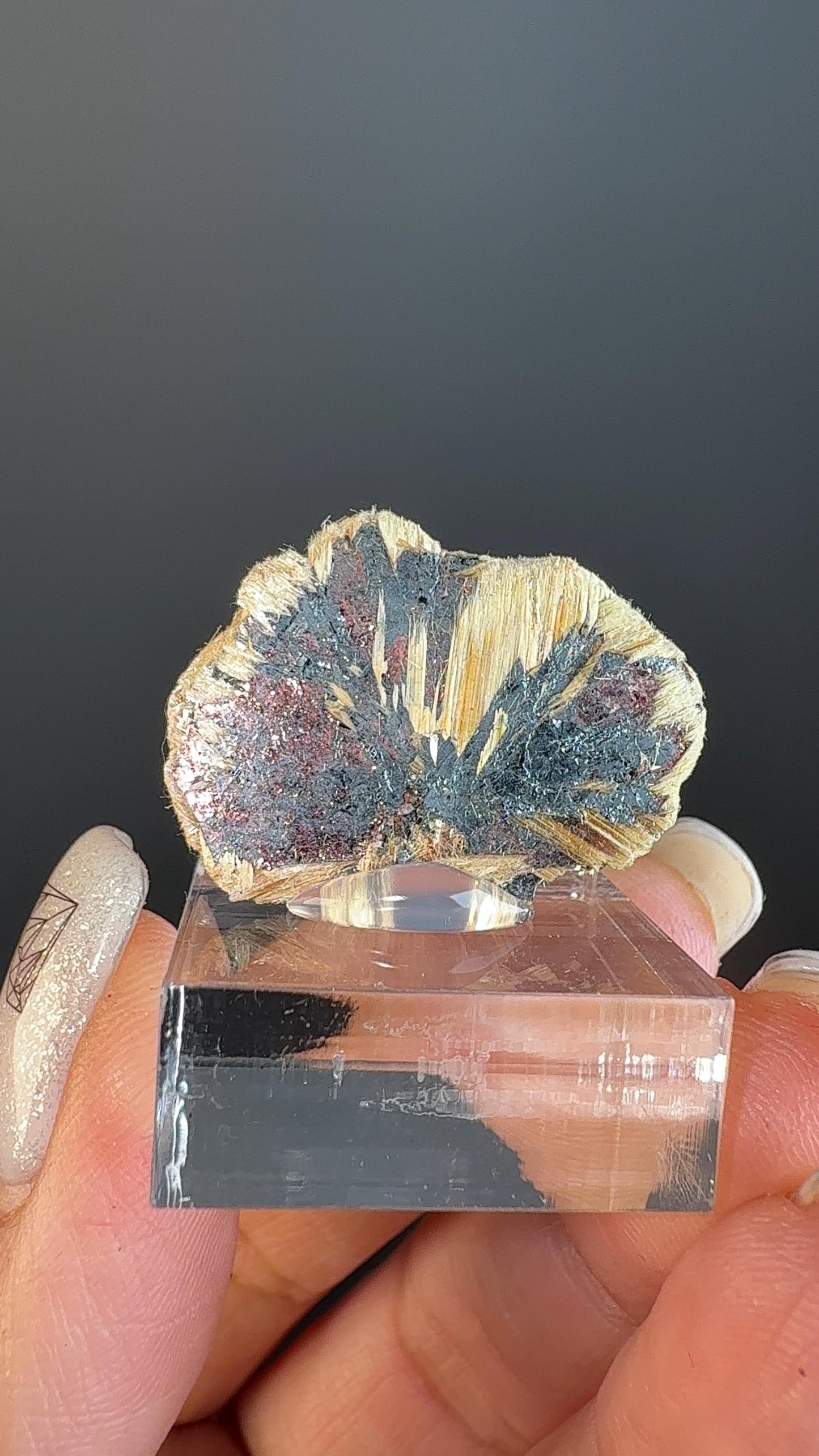 Golden Rutile Crystal with Red Hematite Crystal
