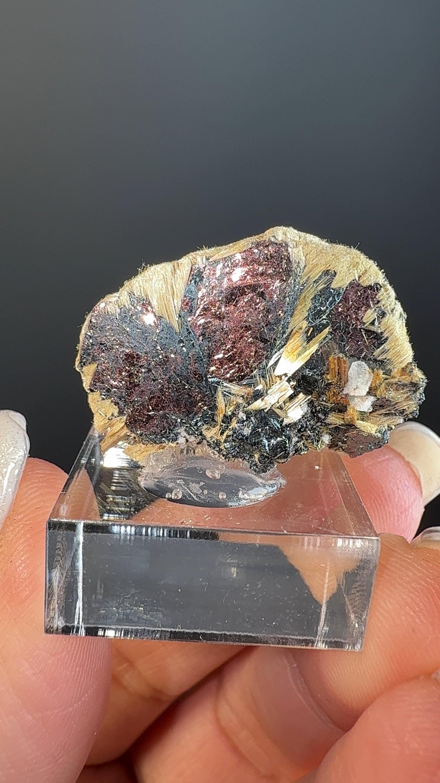 Golden Rutile Crystal with Red Hematite Crystal