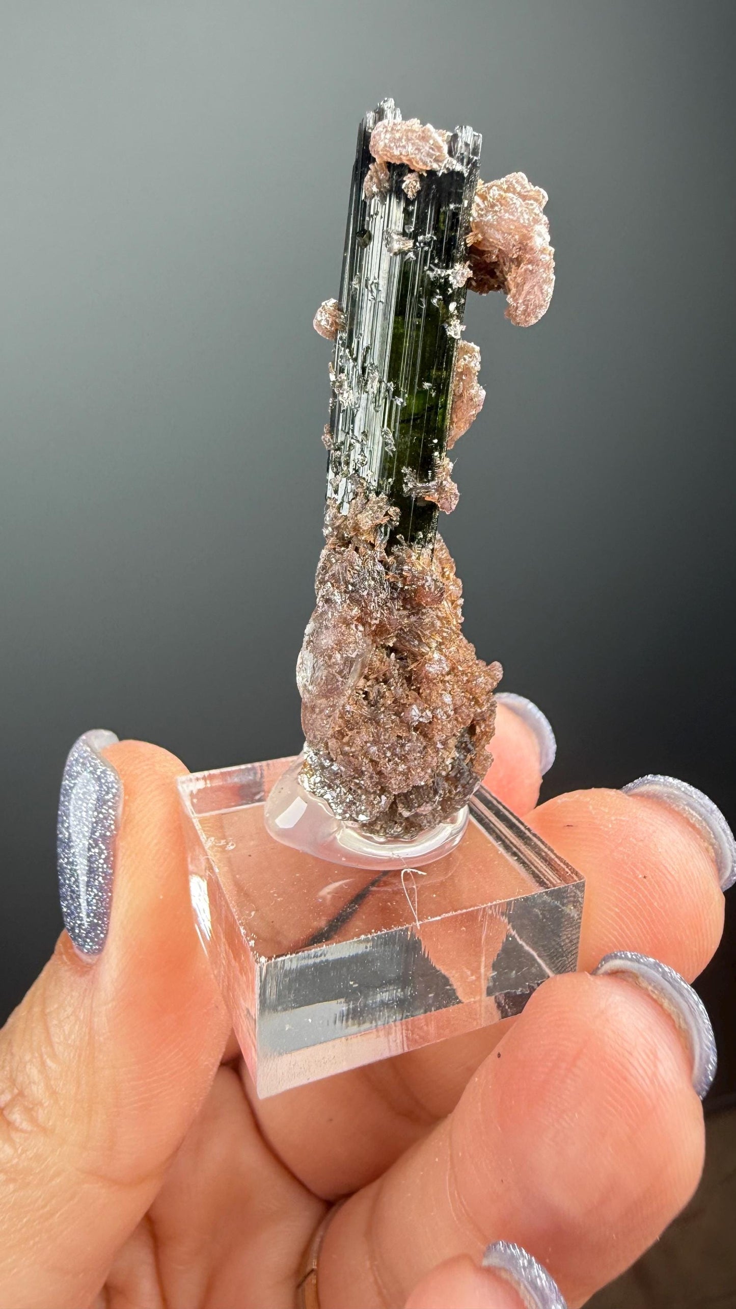 Green Tourmaline with Lepidolite Crystal from Minas Gerais, Brazil
