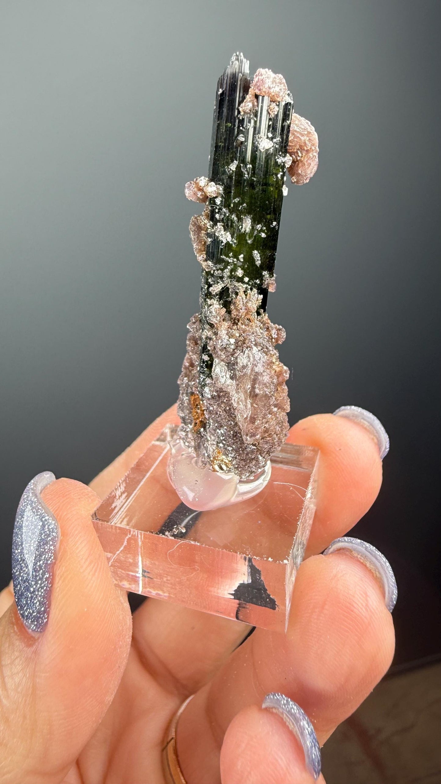 Green Tourmaline with Lepidolite Crystal from Minas Gerais, Brazil