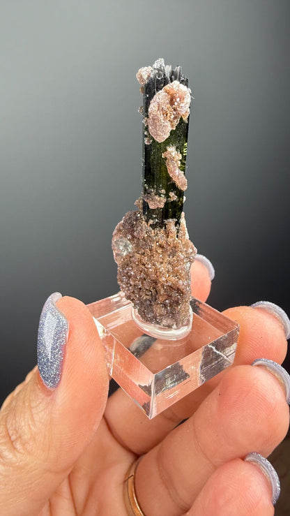 Green Tourmaline with Lepidolite Crystal from Minas Gerais, Brazil
